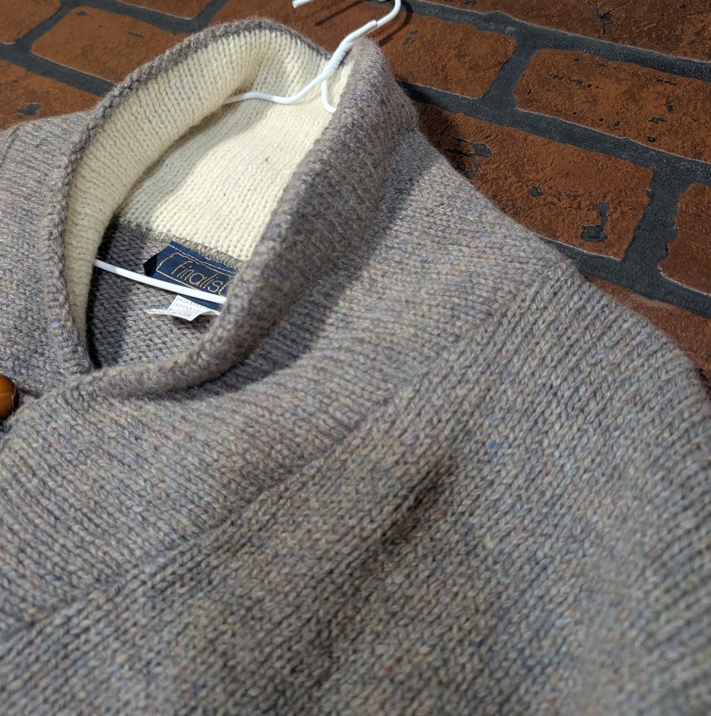 Vintage Mountain Wool Finalist Men's XL Knit Sweater USA Made Gray Cowl Neck‎